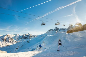 Fotobehang Apine skiing in the Austrian Alps. Ski resort. Sivretta Montafon, Austria © miladrumeva