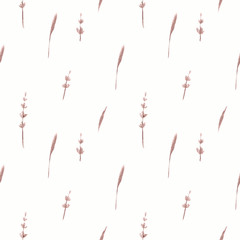 Seamless pattern with herbs and lavender on white background Watercolor illustration