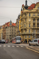 Naklejka na ściany i meble Busy street in Prague city