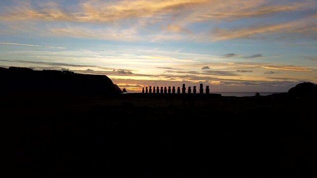 Sunrise timelapse in ahu tongariki. Easter Island. Chile