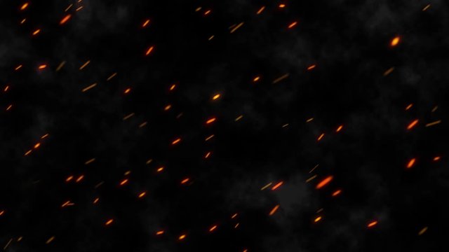 Realistic Burning Hot Sparks Rising from Large Fire in Night Sky. Abstract Isolated Fire Glowing Particles on Black Background. Fire sparks animation. Moving Side. 4k Ultra HD 3840x2160