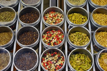 Tins of peppers and other spices