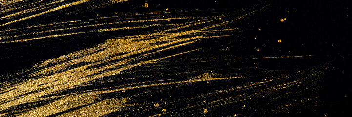 Golden curved lines on a black background. Web banner.