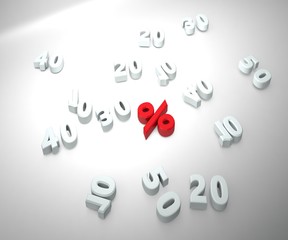 Isolated 3D illustrations. the number ten is twenty-thirty-forty-fifty percent on a gradient background from white to gray.
