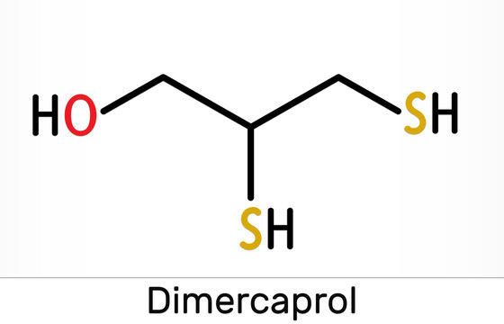 Dimercaprol, BAL, British anti-Lewisite, C3H8OS2, molecule. It is chelating agent, antidote against poison gas lewisite