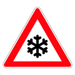 Snowy winter road. Road sign of Germany. Vector graphics.