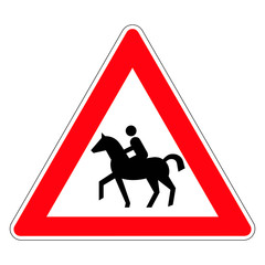 Careful, the rider on the horse. Road sign of Germany. Europe. Vector graphics.