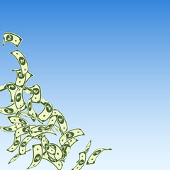 Indian rupee notes falling. Floating INR bills on 