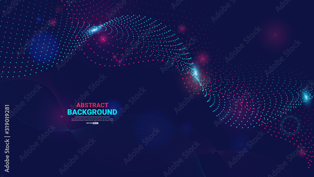 Wall mural abstract technology background with flowing particles. digital future technology concept. vector ill