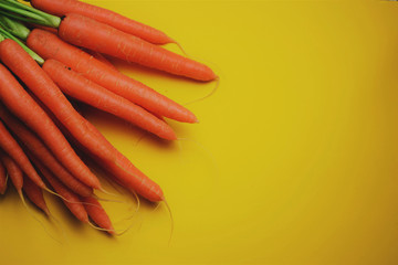 Manojo de zanahorias sobre fondo amarillo