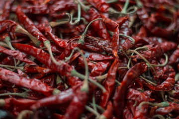  a lot of chili peppers applied in the Guanajuato market in Mexico
