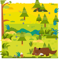 cartoon forest scene with wild animal deer illustration for children