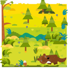 Obraz na płótnie Canvas cartoon forest scene with wild animal deer illustration for children
