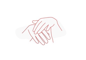 Hands care. Apply cream. Line drawing vector illustration.