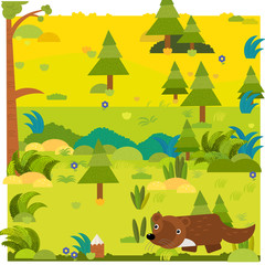 cartoon forest scene with wild animal marten illustration for children