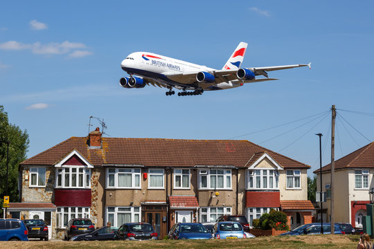 British Airways Airbus A380 airplane London Heathrow airport