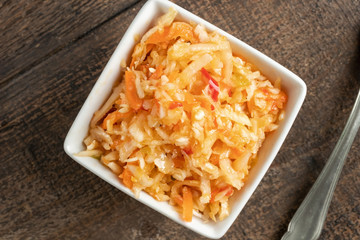 Fermented cabbage and carrots in a bowl