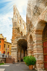 View of the ancient amphitheater of Arena di Verona in Italy