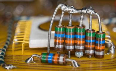 Resistors on an electronic board.