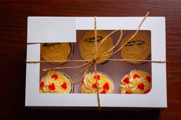 packaged box with desserts for valentines day