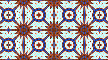 Elegant star-shaped mandala Art with a beautiful kaleidoscopic pattern and many small colorful details. 