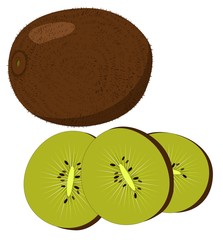 kiwi fruit, kiwi slices isolated on white background.