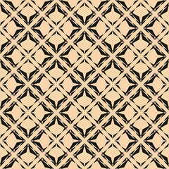 Vector abstract floral geometric texture. Black and yellow seamless pattern with diamond shapes, flower silhouettes, stars, rhombuses, square grid, net. Elegant minimal background. Repeated design