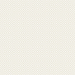 Golden vector geometric seamless pattern. Jacquard texture, Abstract graphic background with tiny squares, rhombuses, grid. White and gold ornament. Subtle repeat design for decor, wallpapers, print