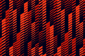 Vector abstract geometric seamless pattern with vertical lines, tracks, halftone stripes. Extreme sport style, urban art texture. Trendy background in bright colors, neon red, lush lava, black © Olgastocker