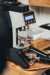 rofessional coffee machine making espresso in a cafe.