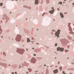 Foto op Plexiglas Pastel Roze terrazzo vloer naadloos patroon. Vectortextuur van mozaïekvloer met natuursteen, graniet, marmer, kwarts. Klassiek Italiaans vloeroppervlak. Trendy herhalingsontwerp voor keramiek, woondecoratie, print