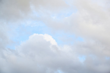 Late afternoon blue sky with white and gray clouds as a nature background