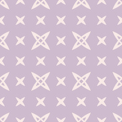 Subtle minimalist geometric seamless pattern with small crosses, abstract flowers. Simple vector texture. Lilac and beige minimal background. Repeat design for decor, wallpaper, fabric, textile, cloth