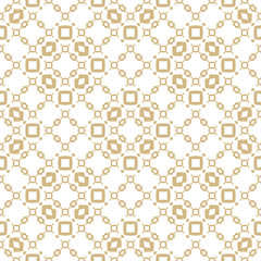 Obraz premium Golden abstract geometric seamless pattern. Elegant vector gold and white background. Subtle ornament with mesh, net, grid, lace, weave. Luxury ornate graphic texture. Repeat design in oriental style