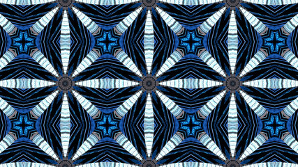 Elegant star-shaped mandala Art with a beautiful kaleidoscopic pattern and many small colorful details. 