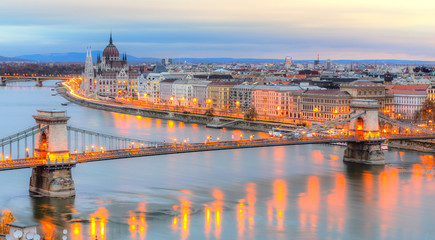 Fototapeta na wymiar View of Budapest parliament at sunset, Hungary