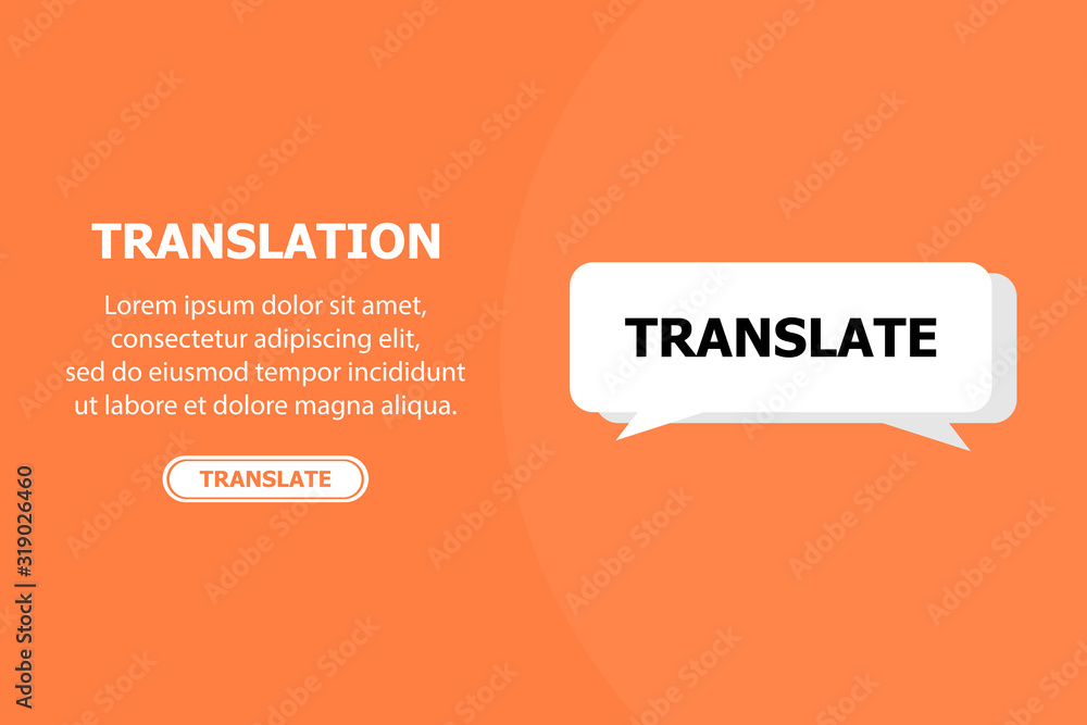 Poster the white banner is translated on an orange background with transparent objects and the text is writ
