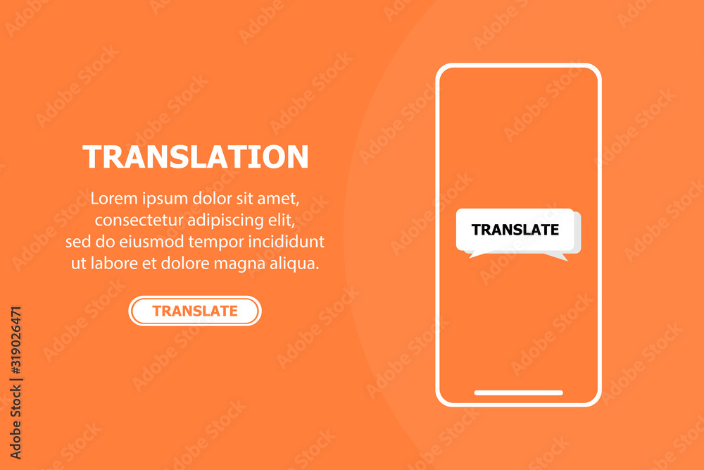 Fototapete the interpreter on the phone is shown on an orange background with transparent objects and the text 