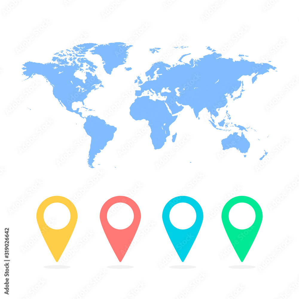 Aufkleber map pin sign location icon with gray shadow in flat simple style. four variants in two color black a