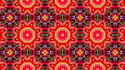 Elegant star-shaped mandala Art with a beautiful kaleidoscopic pattern and many small colorful details. 