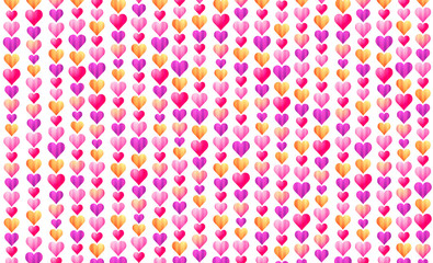 Background with pink valentines hearts. Valentines greeting banner. Horizontal holiday background, headers, posters, cards, website. Vector illustration