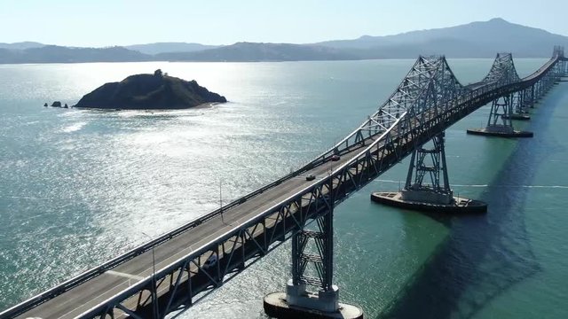 Bridge with Traffic Dolly left Richmond CA Bridge Drone Aerial