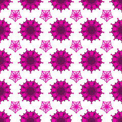 Seamless repeat pattern with pink flowers in   on white background. drawn fabric, gift wrap, wall art design, wrapping paper, background, fabric print, web page backdrop.