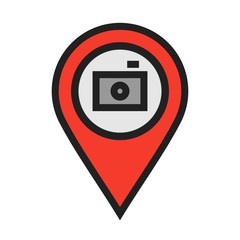 Photography Location Icon on white background to use in web application interface. It can also be used for travel and tourism industry.