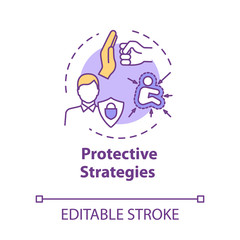 Protective strategies concept icon. Smart development. Client support. General control. Self-building idea thin line illustration. Vector isolated outline RGB color drawing. Editable stroke
