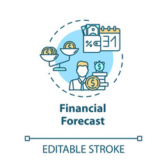 Financial forecast concept icon. Economy perspective. Wealth and money. Sales increase. Business management idea thin line illustration. Vector isolated outline RGB color drawing. Editable stroke