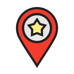 Star favorite Location Icon on white background to use in web application interface. It can also be used for travel and tourism industry.