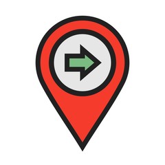 Move right arrow Location Icon on white background to use in web application interface. It can also be used for travel and tourism industry.