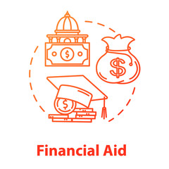 Financial aid concept icon. Student support with money. Education cost. Investment and funding. Finance idea thin line illustration. Vector isolated outline RGB color drawing. Editable stroke