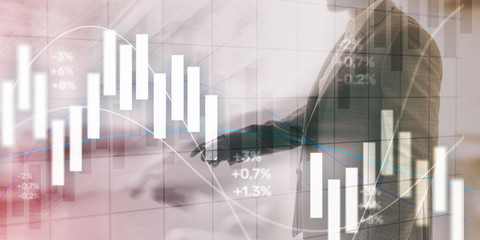 Financial Investment Concept. Stock market trading graph and candlestick chart.